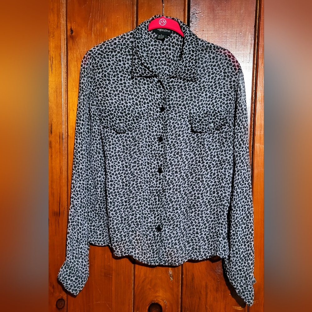 Leopard Print Button Down Blouse - image 1
